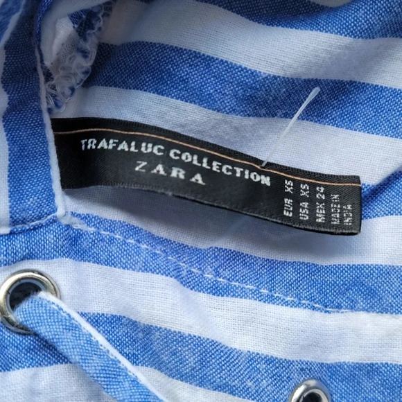 Zara Trafaluc Collection  Blue and White Pin Stripe Linen Long Shirt XS - Picture 7 of 8
